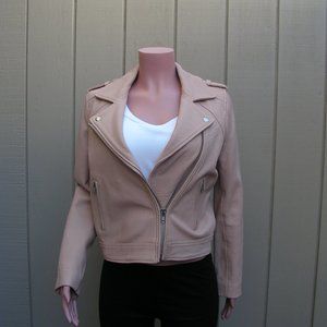 Karina Grimaldi blush pink 100% sheep leather zippered crop jacket, size Small
